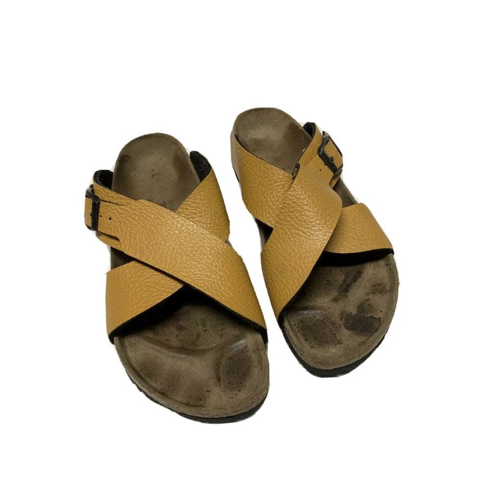Birkis Birkenstock Santosa Sandals Mustard Yellow Cross Strap Buckle L 8 M 6